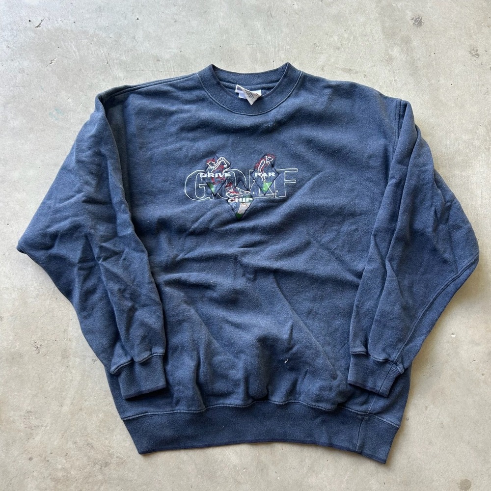 Vintage Lee Sport Navy Blue Golf Embroidered Crewneck Sweatshirt XL